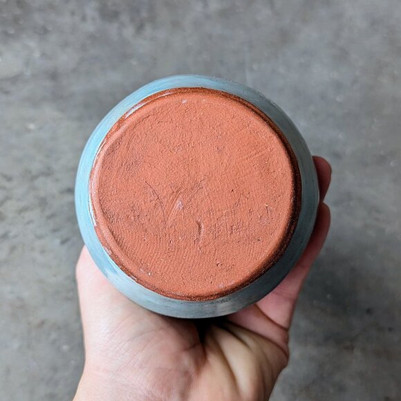 Vintage Handmade Blue Painted Terra Cotta Tall Vase - Picture 6 of 6